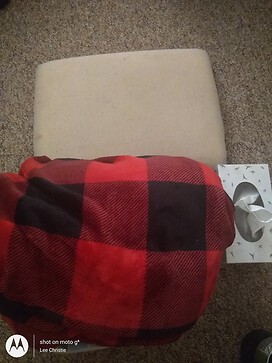 upchuck setup, stool, pillow, blanket, tissue
