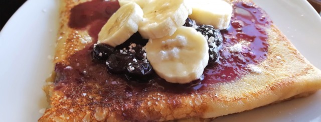 Gluten-Free Crepes with Bananas and Blueberry Syrup image