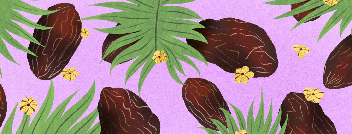 Pattern with prunes and palm trees fronds